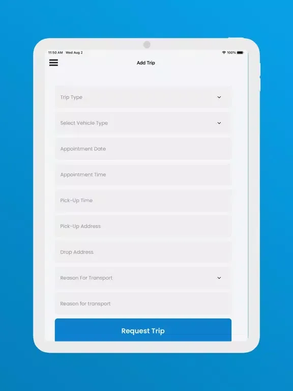 Tangkapan layar NEMT Dispatch Customer V1 iPad 