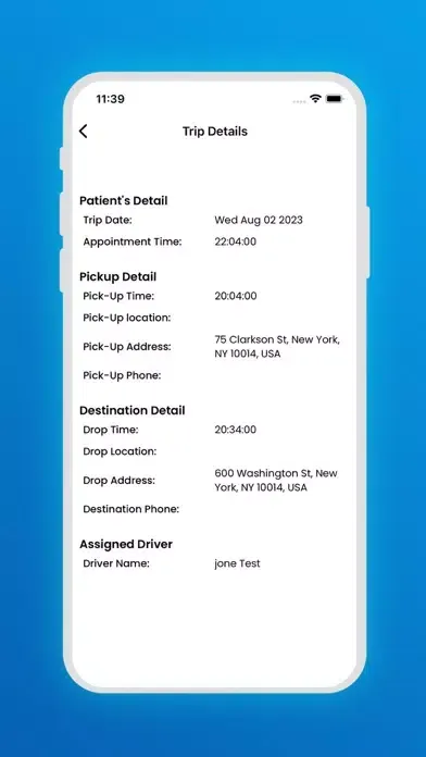Tangkapan layar NEMT Dispatch Customer V1