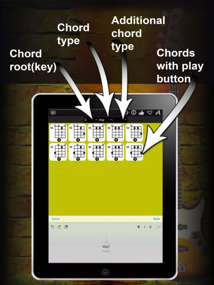 Bass Chords Compass - learn & play chord charts iPad  Ekran Görüntüleri