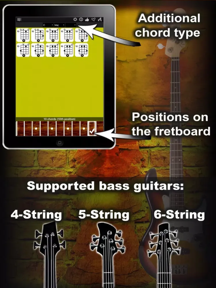 Bass Chords Compass - learn & play chord charts iPad  Ekran Görüntüleri