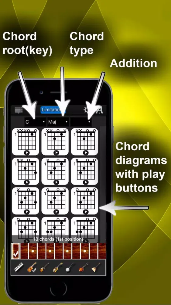 Ảnh chụp màn hình của Chords Compass Lite: find piano chords and more!