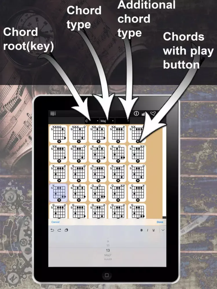 تصاویر Guitar Chords Compass - learn the chord charts & play them iPad 