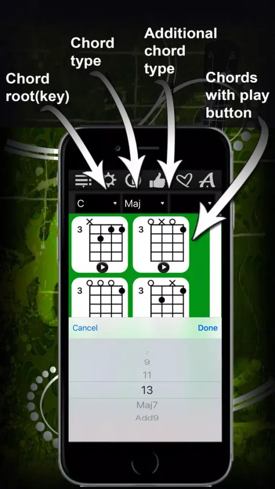 Скриншоты Ukulele Chords Compass- learn the chord charts & play them