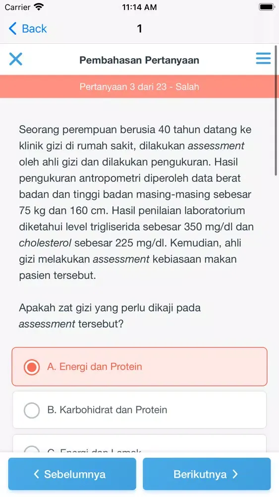 Tangkapan skrin NEO D3 Gizi: Latihan 1