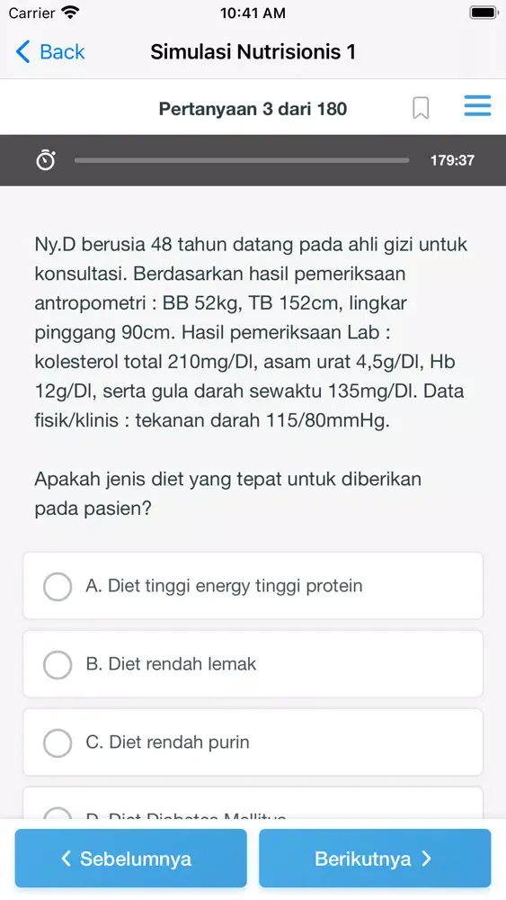 Tangkapan layar NEO D3 Gizi: Simulasi 1