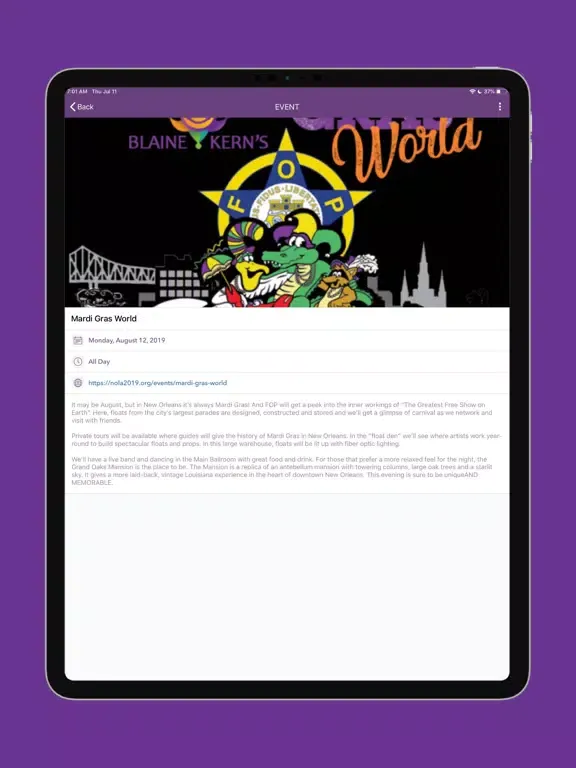 Capturas de tela do NOLA 2019 iPad 
