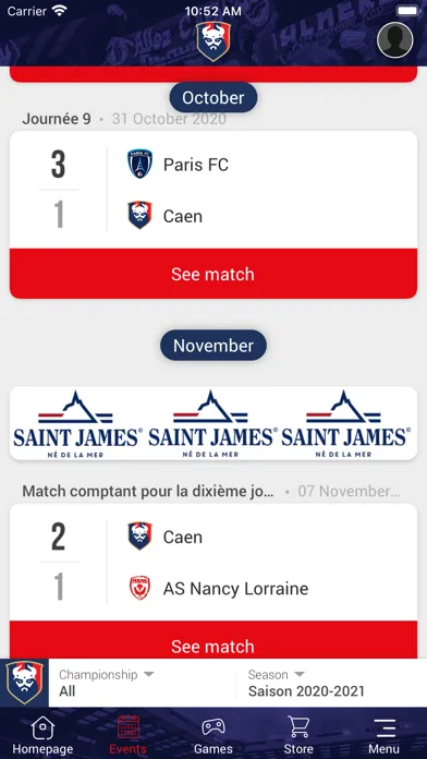 Captures d'écran de SM Caen