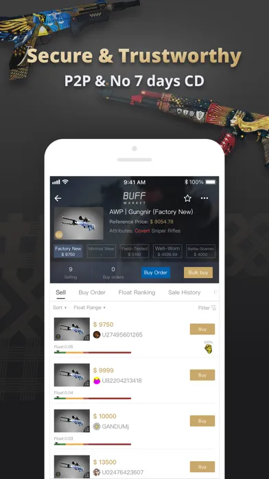 Capturas de tela do BUFF Market