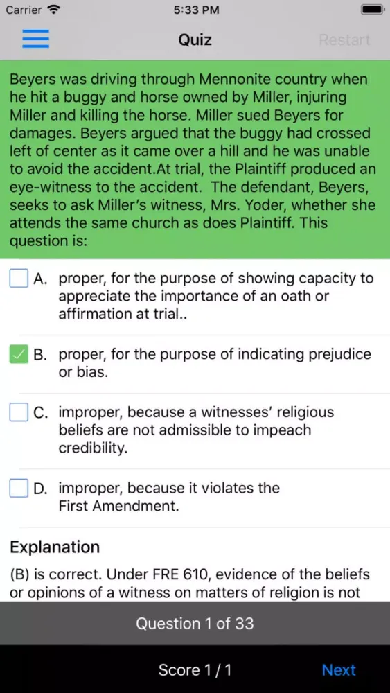 Evidence: Supreme Bar Review Screenshots