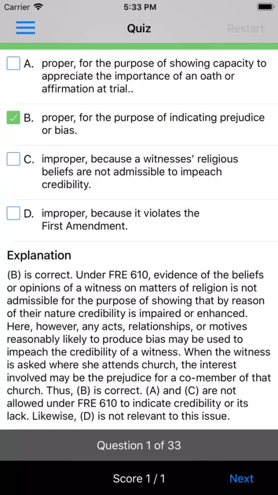 Evidence: Supreme Bar Review Screenshots