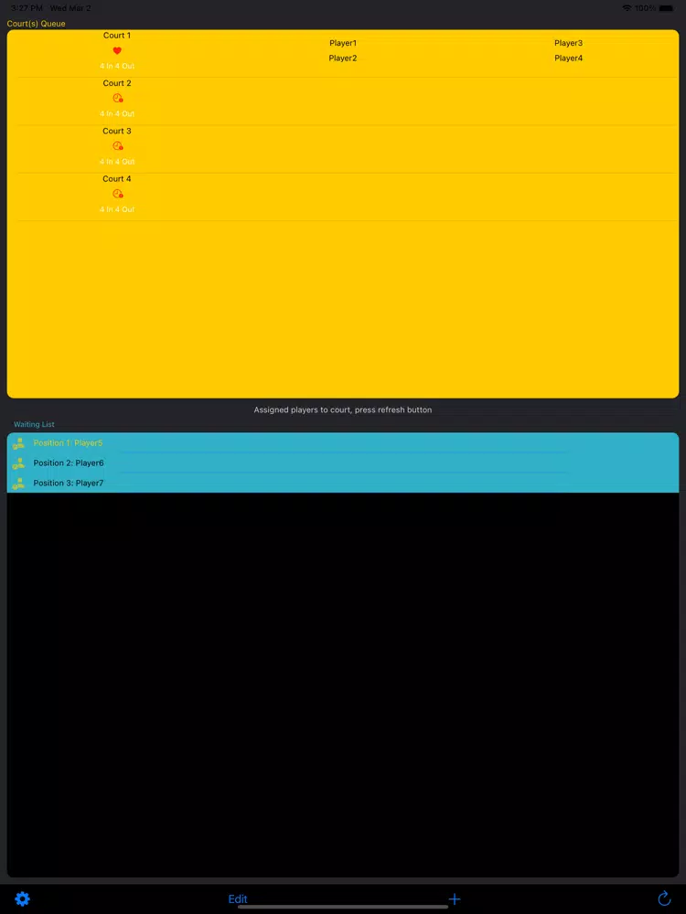 Tangkapan layar Racket Sports Admin iPad 