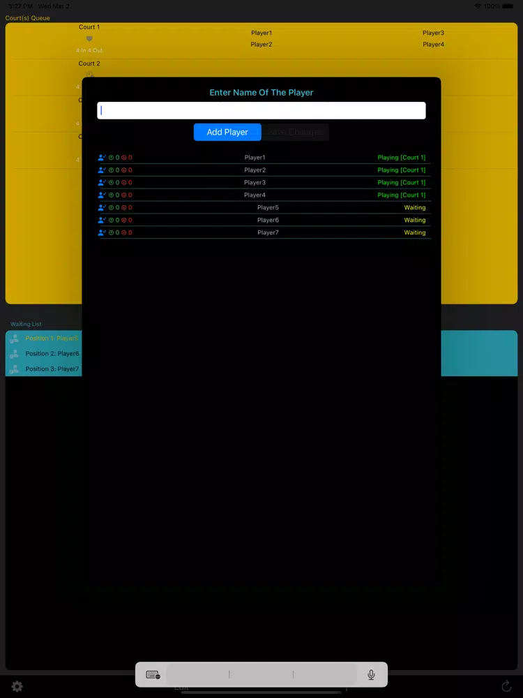 Tangkapan layar Racket Sports Admin iPad 