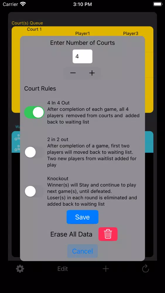 Tangkapan layar Racket Sports Admin