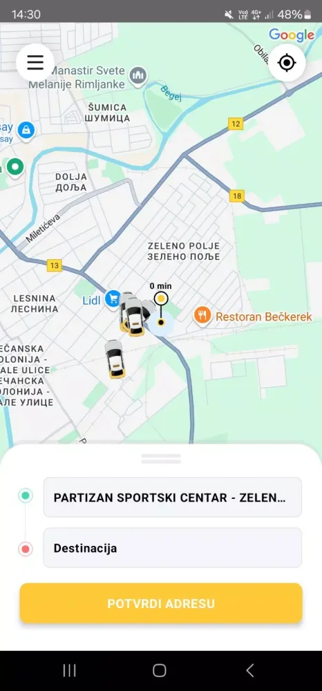 Tangkapan layar i taxi Zrenjanin