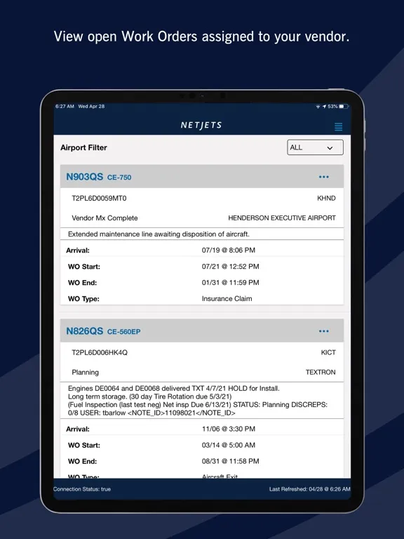 Tangkapan skrin NetJets RAMP iPad 