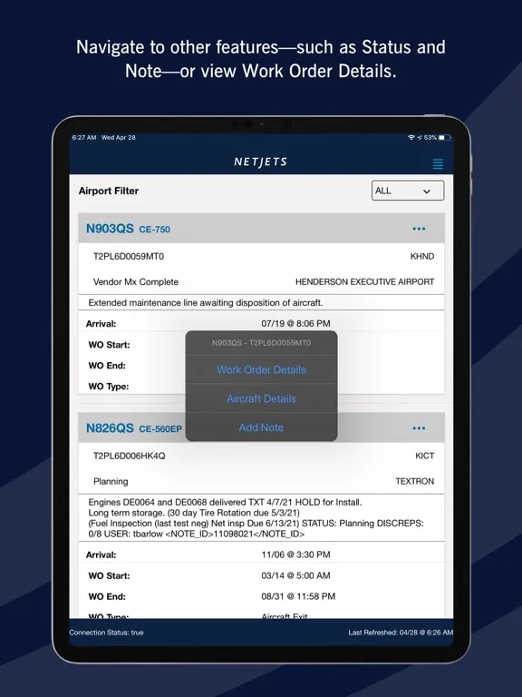 Tangkapan skrin NetJets RAMP iPad 