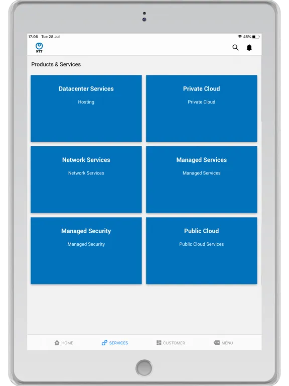 Tangkapan layar NTT India Mobile App iPad 