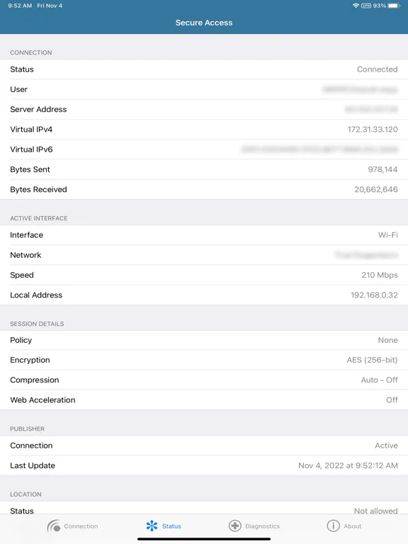 Ảnh chụp màn hình của Absolute Secure Access iPad 