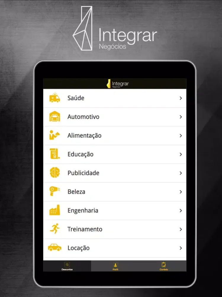 Capturas de tela do Integrar Negócios iPad 