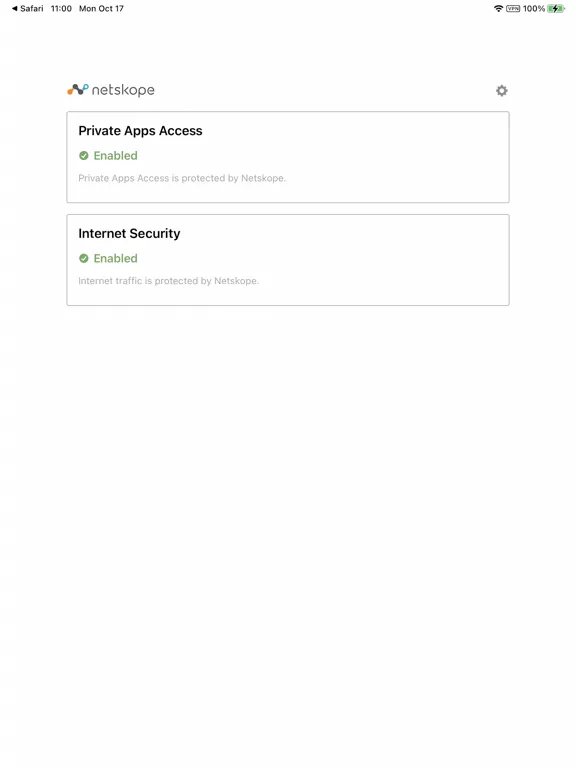 ภาพหน้าจอของ Netskope Client iPad 
