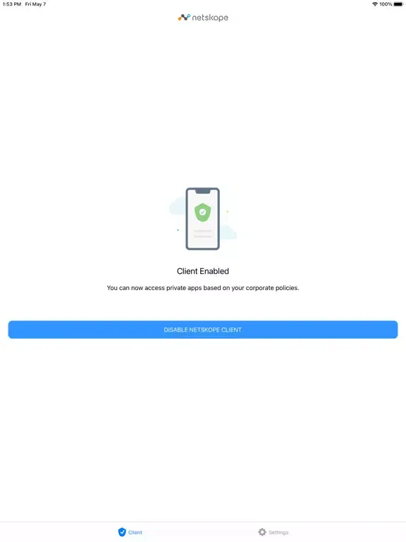 Tangkapan layar Netskope Client(Deprecated) iPad 