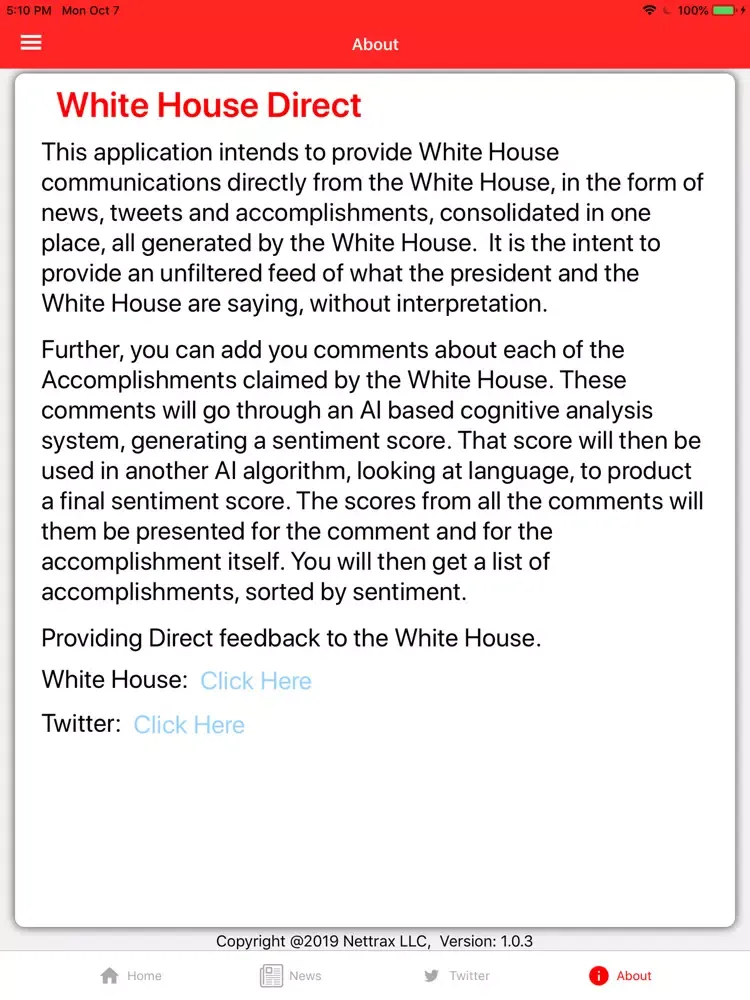 White House Direct iPad 应用截图