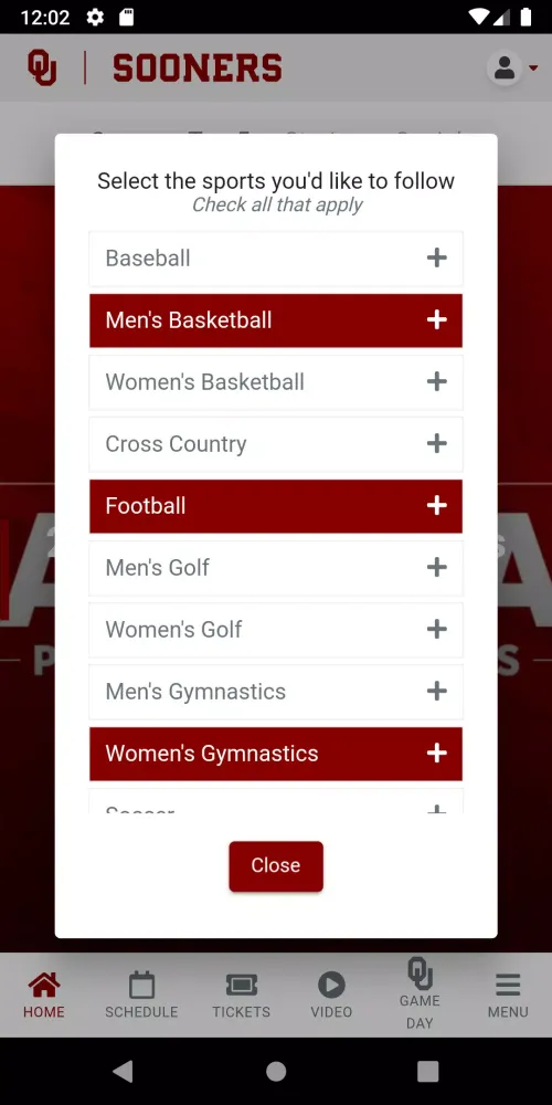 Capturas de tela do Oklahoma Sooners