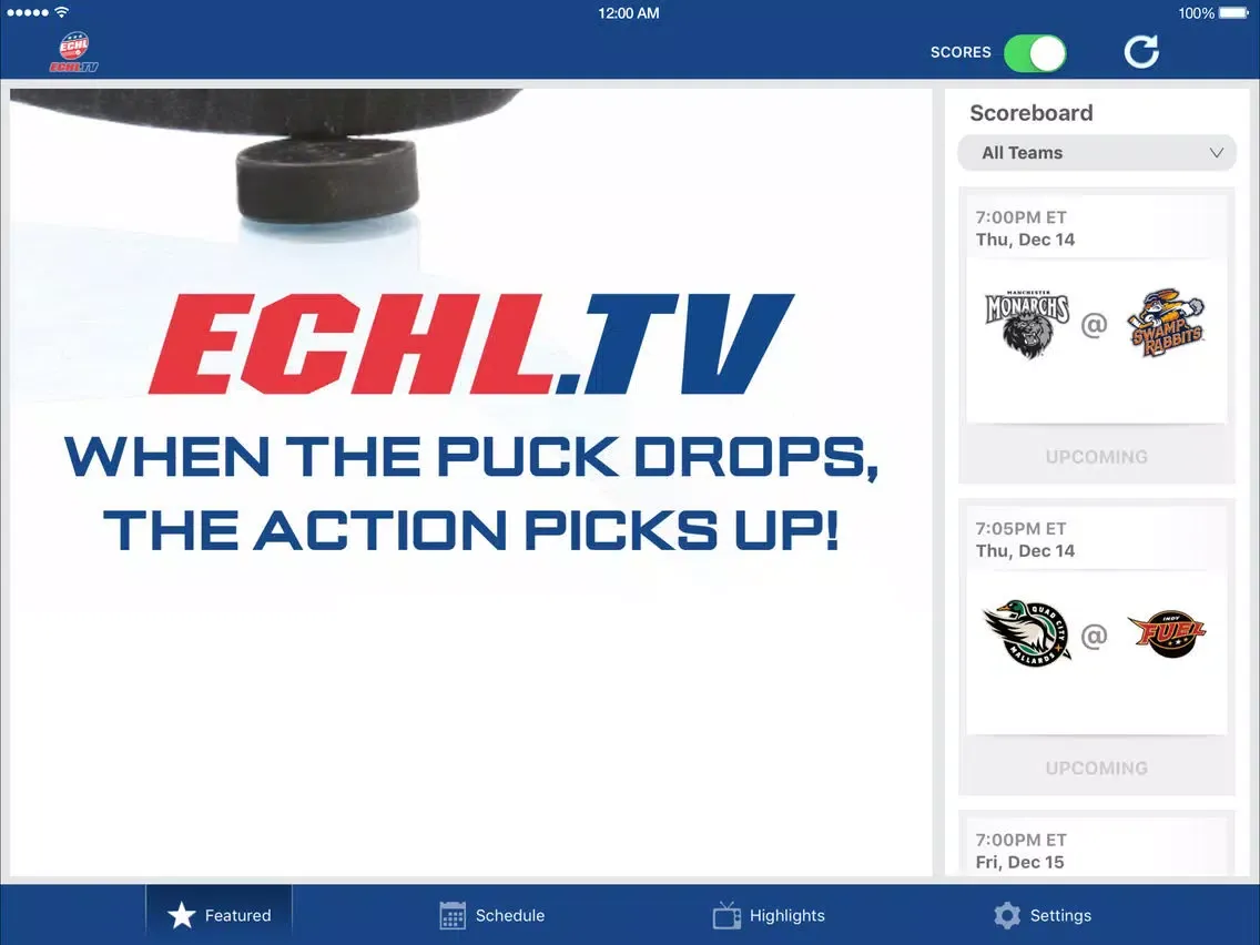 ภาพหน้าจอของ ECHL TV iPad 
