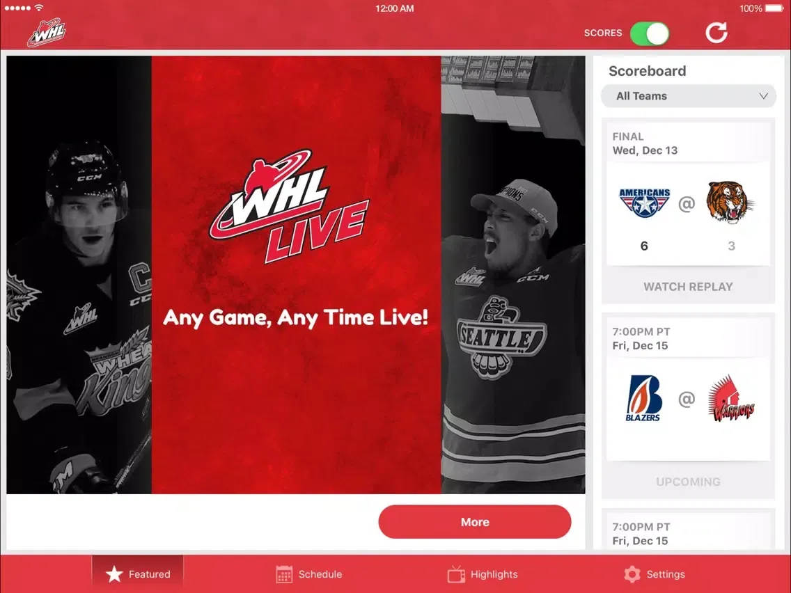 Скриншоты WHL Live iPad 