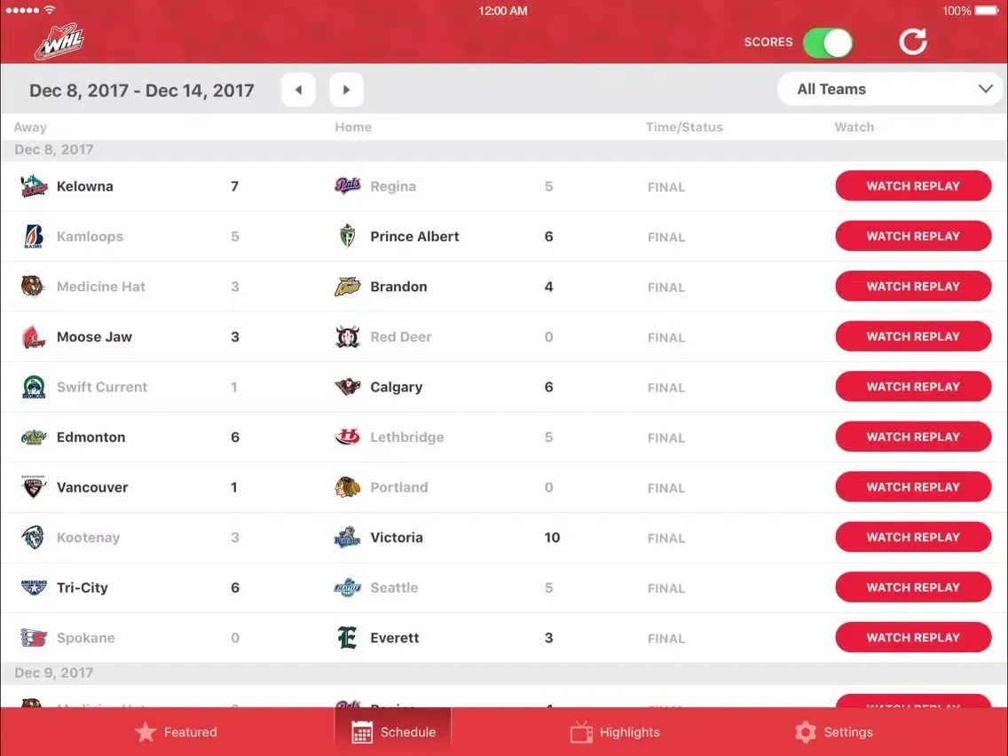 Скриншоты WHL Live iPad 
