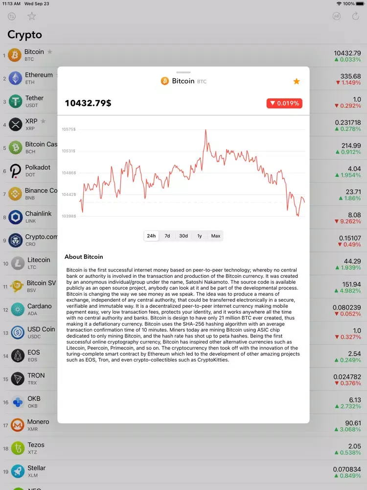 CryptoTracker: Bitcoin rate iPad  Screenshots