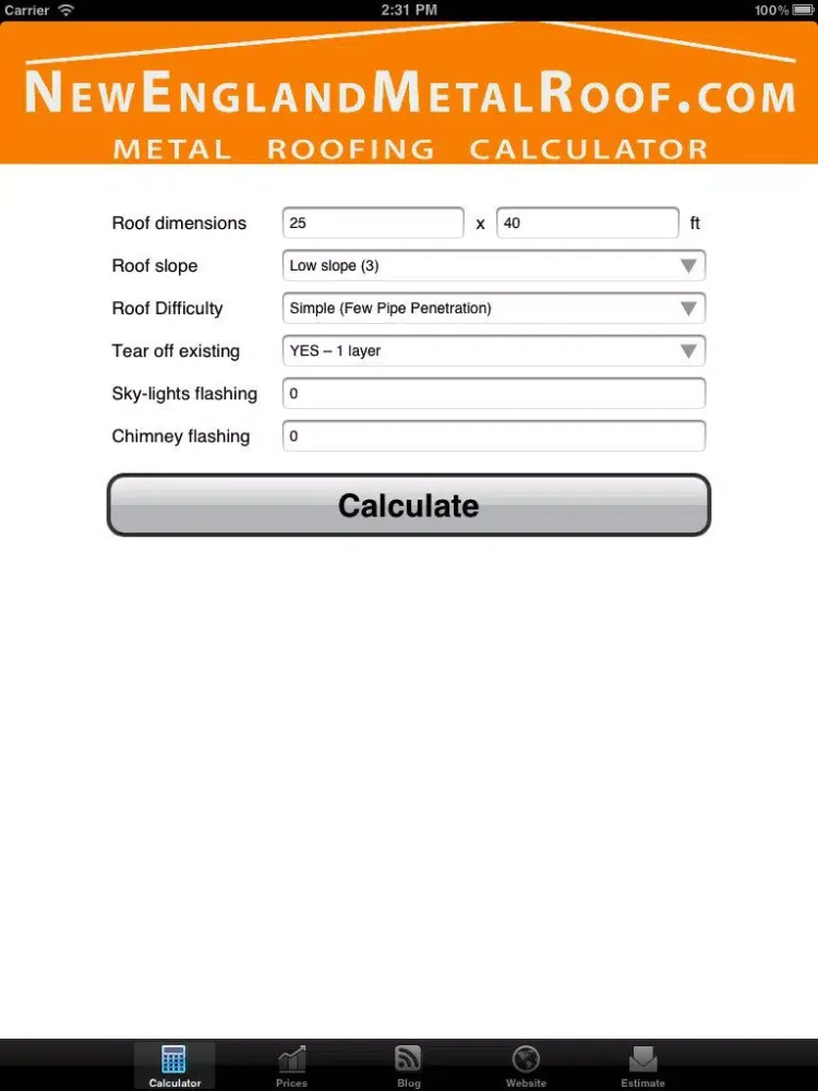 Tangkapan skrin Metal Roofing Calculator iPad 