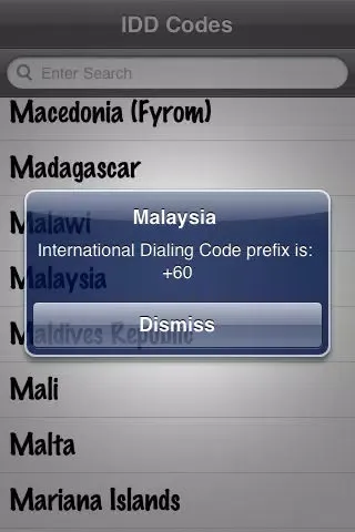 ภาพหน้าจอของ IDD Codes