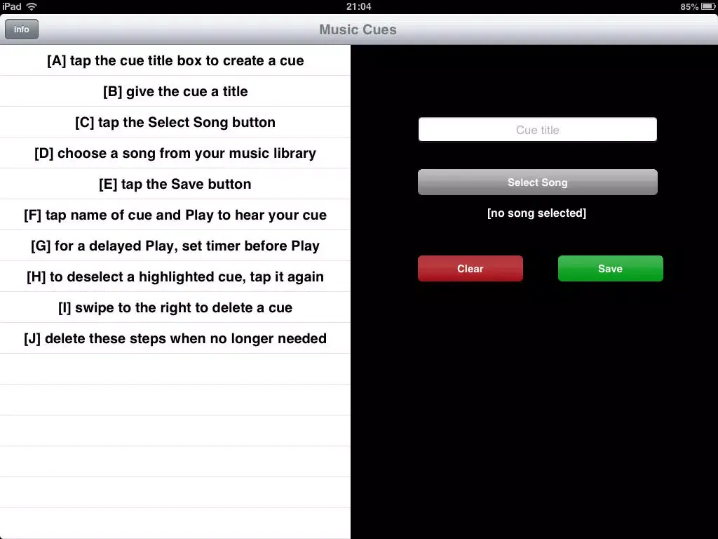 Capturas de tela do Music Cue iPad 