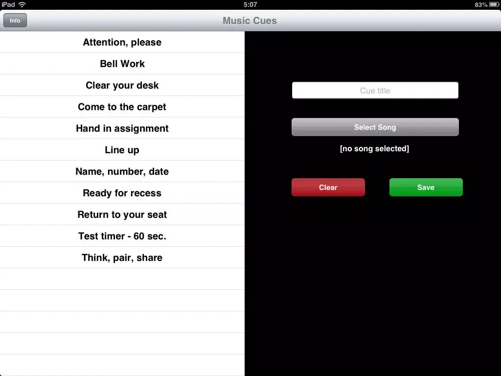 Capturas de tela do Music Cue iPad 