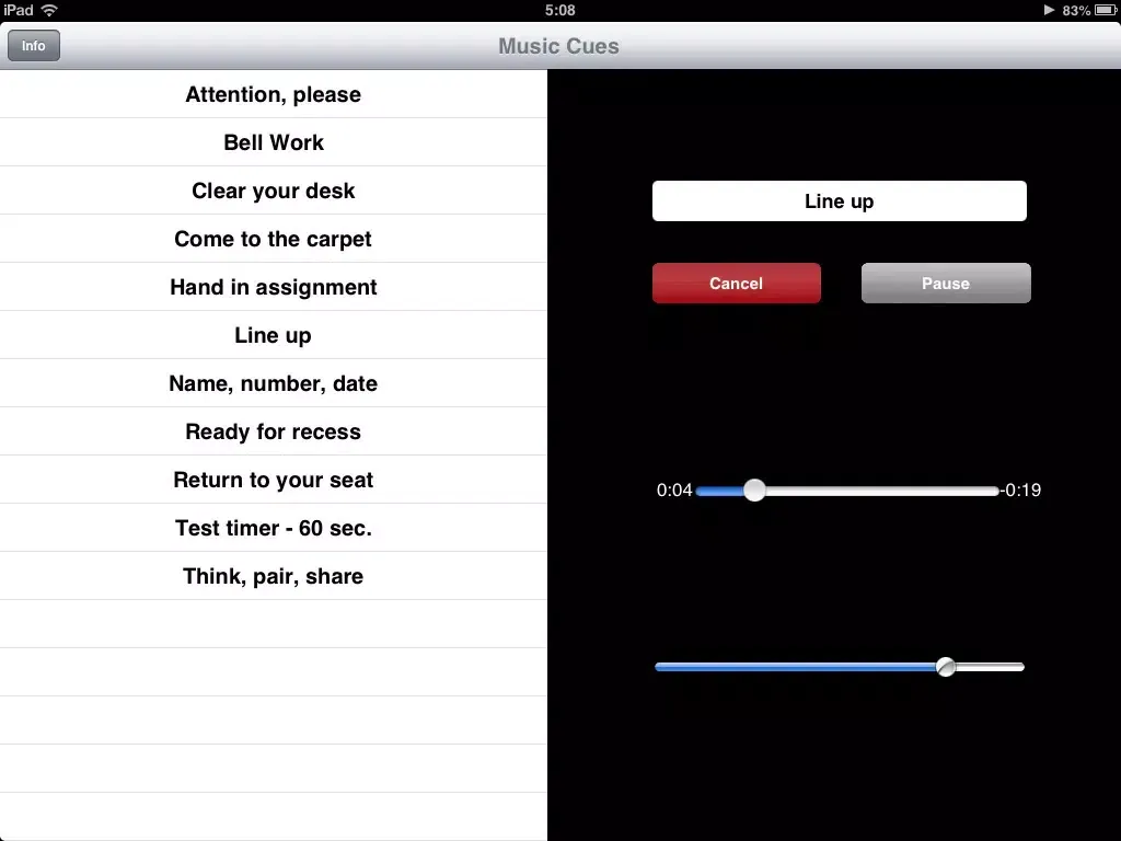 Capturas de tela do Music Cue iPad 