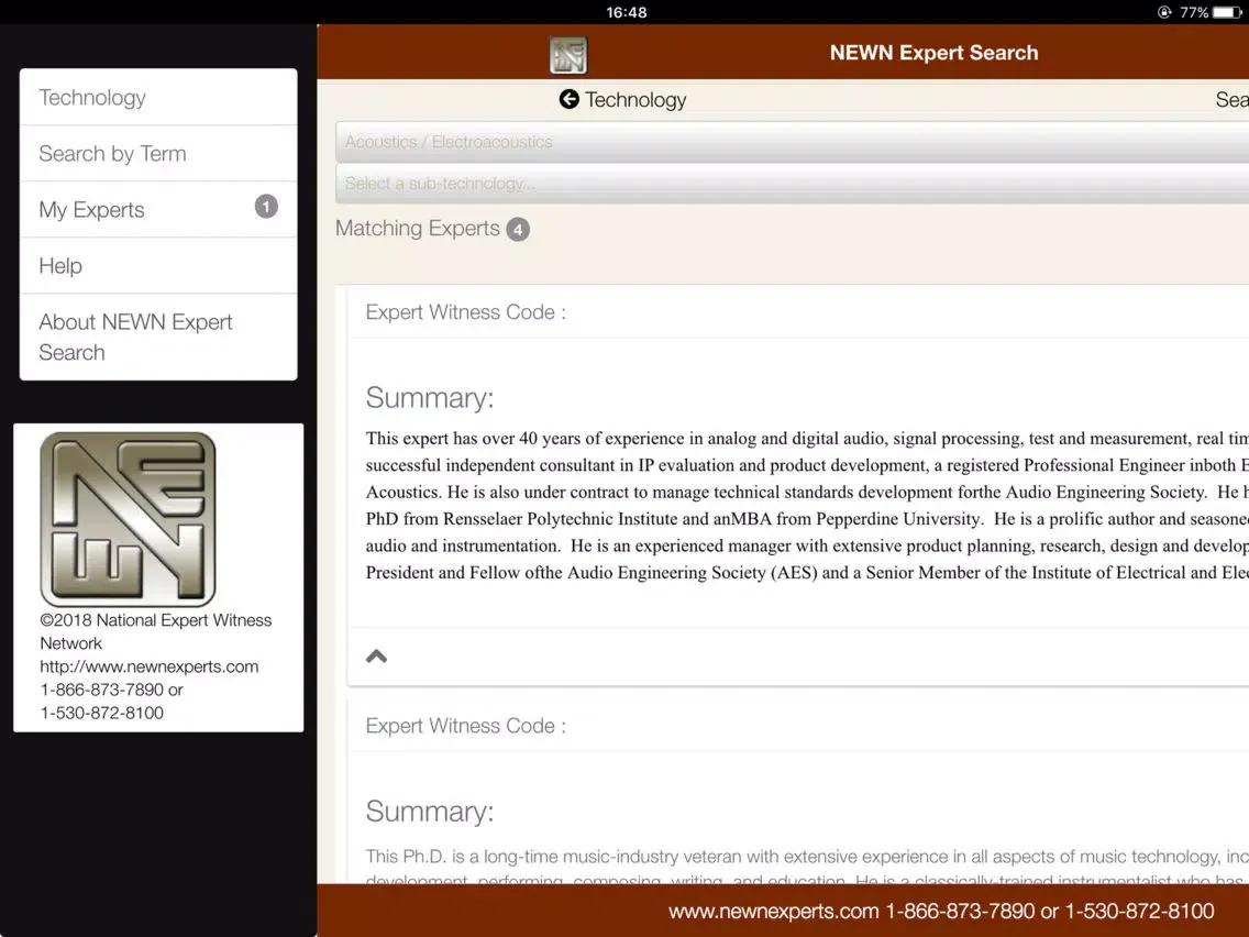 NEWN Expert Witness Search 2 iPad  स्क्रीनशॉट