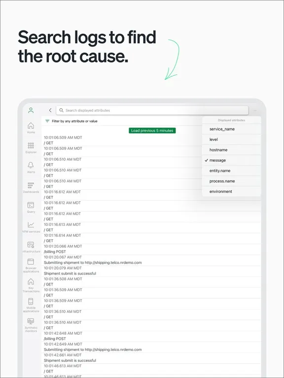 Ảnh chụp màn hình của New Relic iPad 