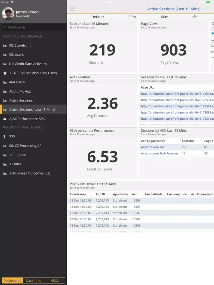 New Relic Insights iPad  স্ক্রিনশট
