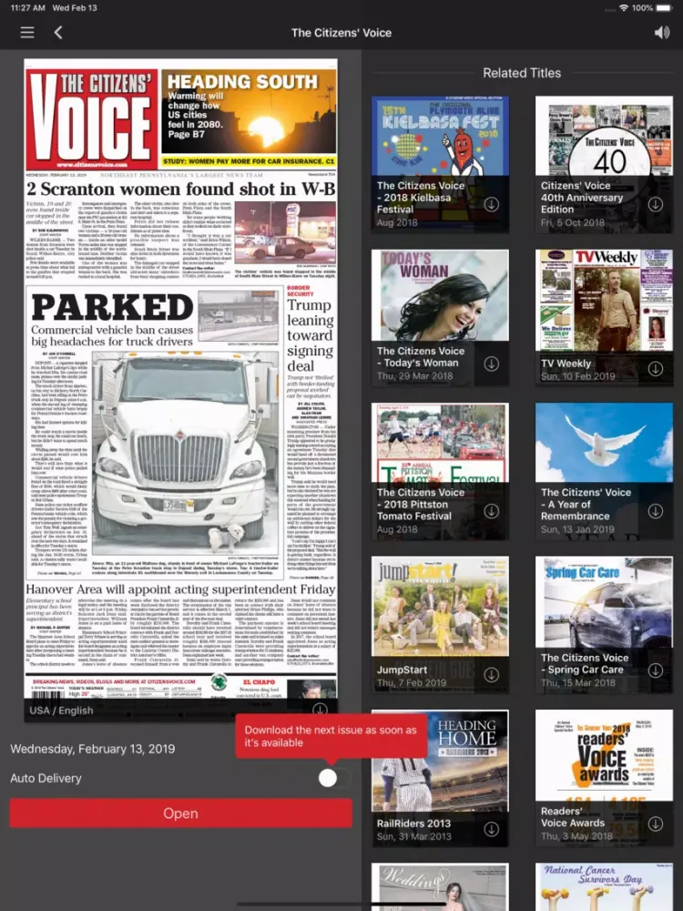 The Citizens' Voice iPad  Ekran Görüntüleri