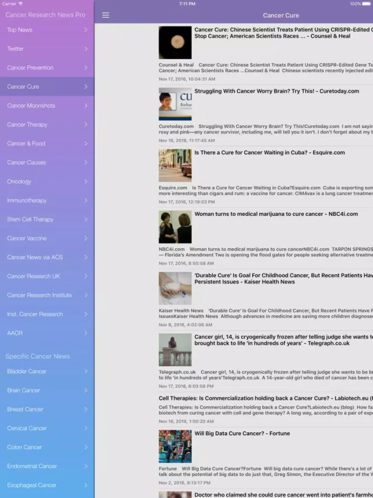 Cancer Research News & Prevention Info Pro iPad Screenshots