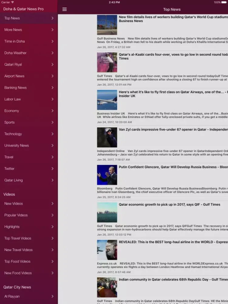 Tangkapan layar Doha News & Qatar Today Pro Edition iPad 