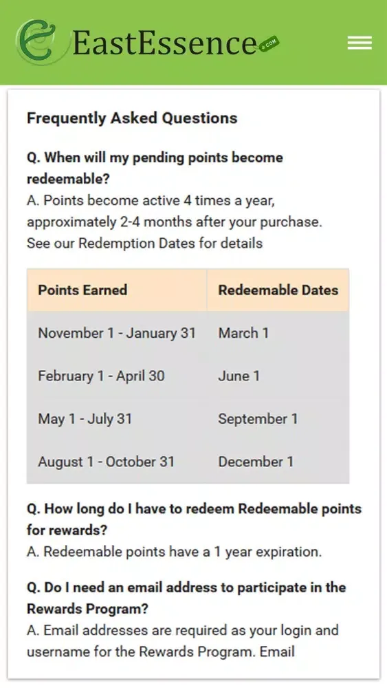 East Essence Rewards Screenshots