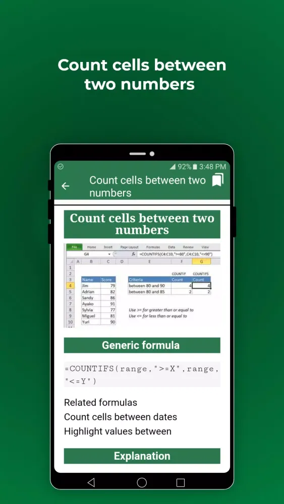 Learn Excel Formula Screenshots