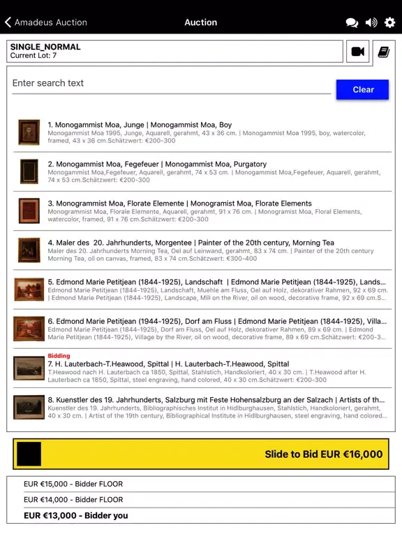 Captures d'écran de Amadeus Auction Live iPad 