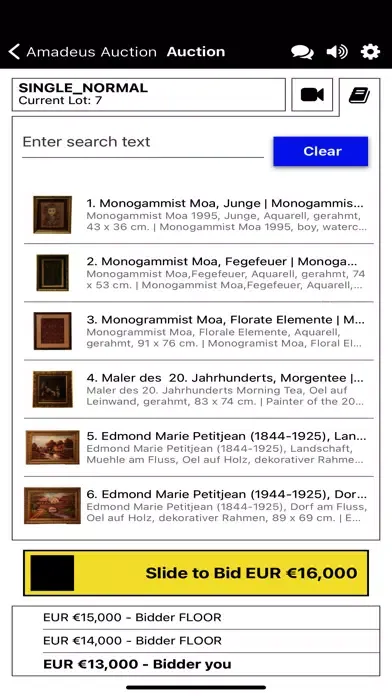 Captures d'écran de Amadeus Auction Live