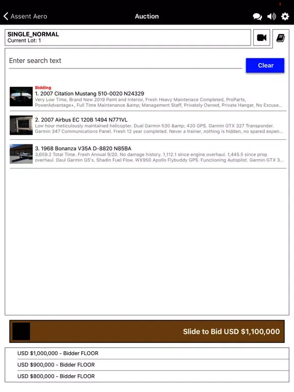 Screenshot di Assent Aero Live Bidding iPad 