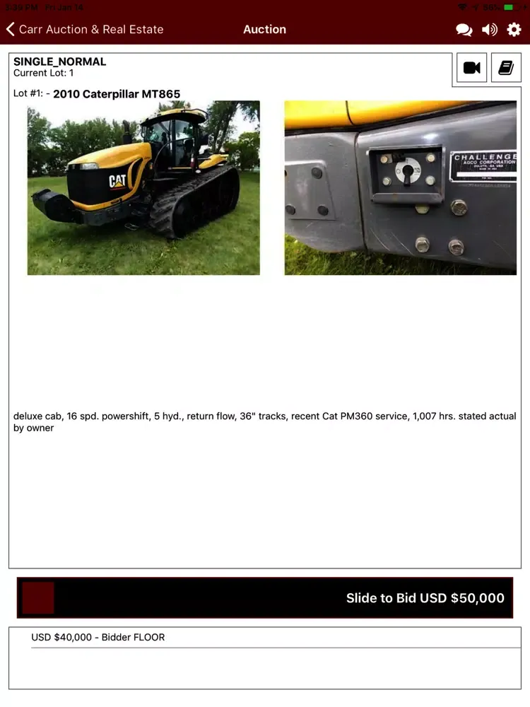 Capturas de tela do Carr Auction Live iPad 