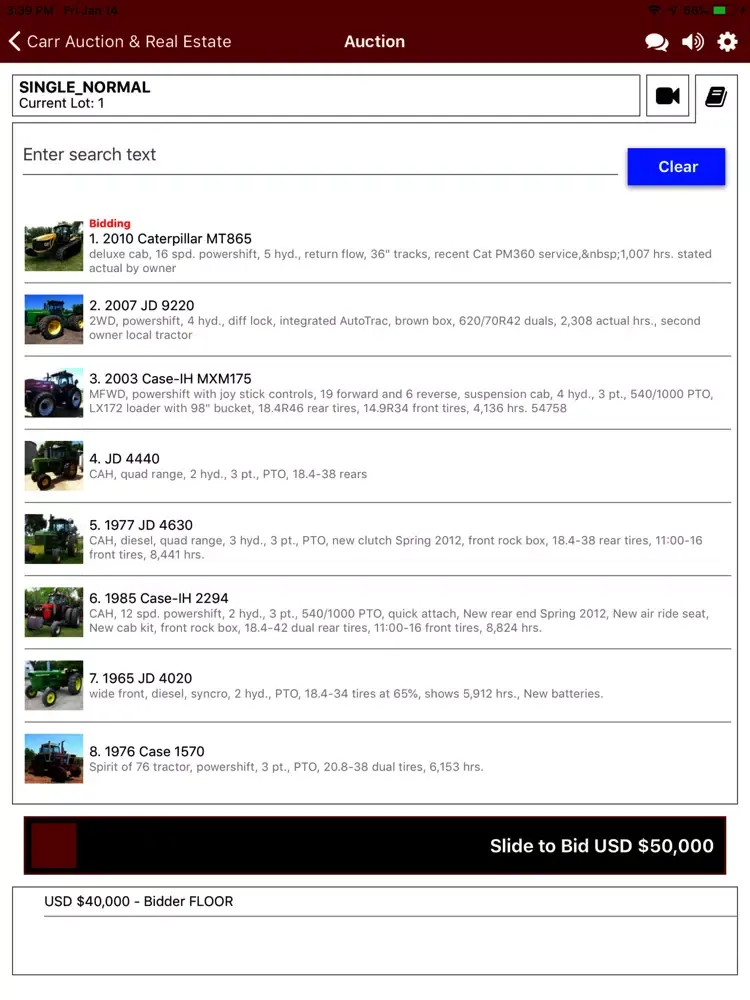 Capturas de tela do Carr Auction Live iPad 