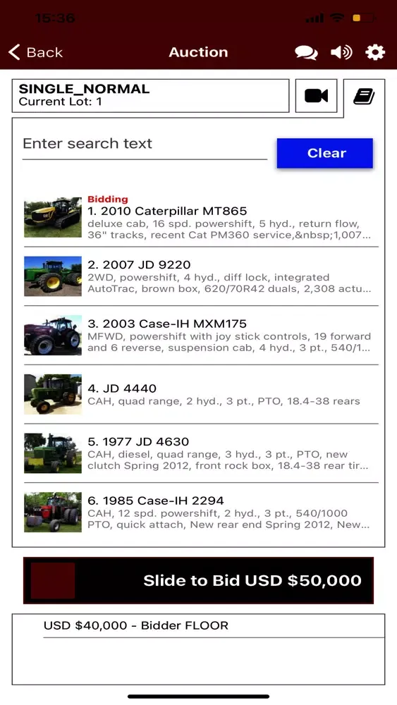 Capturas de tela do Carr Auction Live